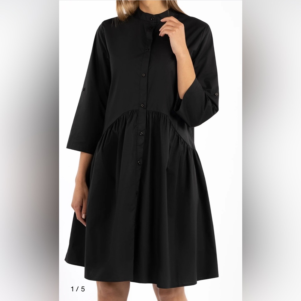 Zara Black Mini Flowy  Button-Up Dress Rolled Up Sleeves